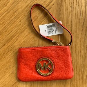Michael Kors Fulton Orange Leather Wristlet